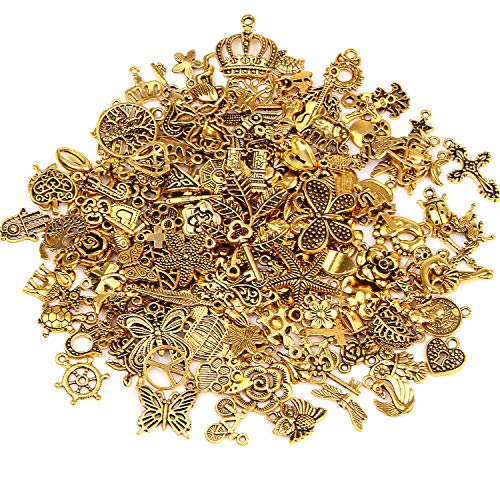 SANNIX 200Pcs Gold Charms Bulk Antique Gold Charms for Jewelry Making | Charm Bracelet Necklace Earrings DIY Craft Making - color: Gold