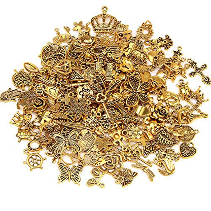 SANNIX 200Pcs Gold Charms Bulk Antique Gold Charms for Jewelry Making | Charm Bracelet Necklace Earrings DIY Craft Making - color: Gold