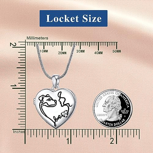 Fanery Sue Personalized Pet Locket Picture Necklace,Dog Cat Memory Gift | Custom Engraved Heart Photo Lockets Necklaces,Dog Cat Sympathy Memorial Jewelry for Women Men - color: Sliver, style: Dog Mom