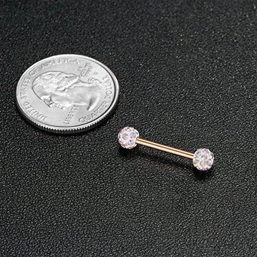 VCMART 12mm-18mm 14G Tongue Rings Nipple Straight Barbells Surgical Steel Body Piercing Jewelry - style: Style E3 -12pcs, rose gold