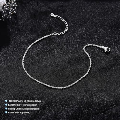 Ankle Bracelets for Women 14K Gold Plated Anklet Silver Anklets Waterproof Evil Eye Beaded Pearl Tennis Crystal Heart Cuba Link Chain Anklets Dainty Jewelry Gift for Her - color: Twisted Rope-Silver