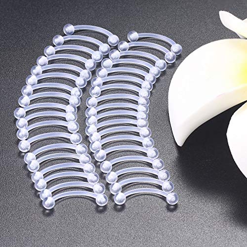 16G Clear Plastic Curved Barbells Eyebrow Ring Snake Eyes Tongue Rings Acrylic Bioflex Cartilage Helix Tragus Earrings Nipple Belly Lip Ring Piercing Retainer Length 6mm 8mm 10mm 12mm 36pcs - color: 36Pcs 16G 12mm