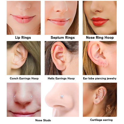 AMASIS Nose Rings and Nose Studs Set, Stainless Steel Hinged Nose Hoops and CZ Studs, Select Sizes and Styles for Nostril Septum Cartilage Piercing Jewelry - color: Silver, size: 12-Piece,Hoops and Studs Sets