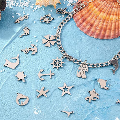 Assorted Stainless Steel Charms for Jewelry Making, 100Pcs | Jewelry Charms Bulk, Cute Pendants, Jewelry Findings, DIY Craft Supplies for Necklaces, Bracelets, Earrings and Keychains