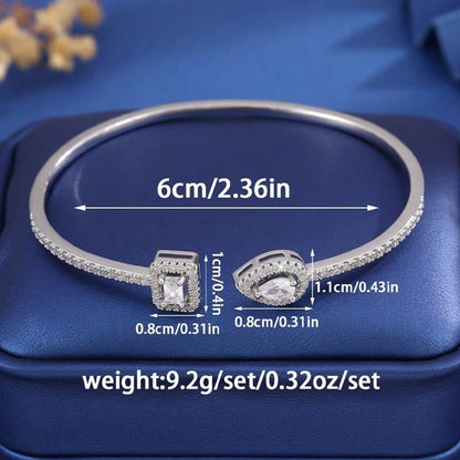 Elegant Versatile Youthful Bracelet, Delicate Water Drop & Square Stone Cuff Bangle for Women - color: Silver-White, size: One Size