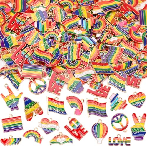 SANNIX 200Pcs Rainbow Charms, Gay Pride Enamel Charm for Jewelry Making | Assorted Jewelry Bangle Charm Pendants, for Bracelet Necklace Earrings Making Crafts - color: Rainbow Color