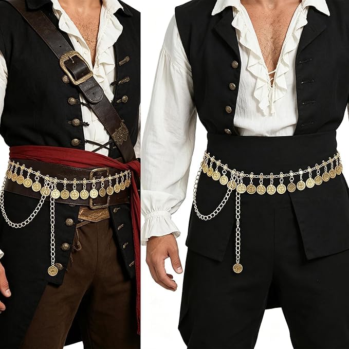 Women Coins Chain Belts Hip Dance Belly Waist Chains Pirate Gold Chain Medieval/Boho/Beach Accessories