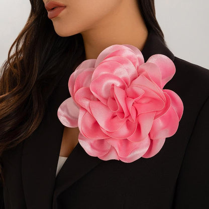 Dainty Satin Fabric Rose Flower Brooches 7.5in Extra Large Big Camellia Flower Brooches Lapel Pins for Women Wedding Party Dance Dress Clothes Accessories - color: Light Pink