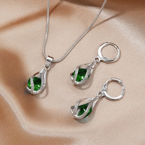 IFKM Silver Jewelry Sets for Women Rhinestone Crystal CZ Bridal Bridesmaid Accessories Necklace Earrings set for Wedding Prom Anniversary Birthday Gifts - color: Green