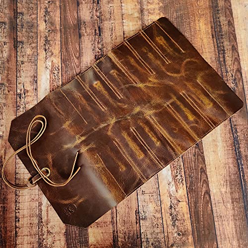 Leather Tool Roll Up Pouch - Leather Tool Wrench Roll/Chisel Bag by Rustic Town | Fit Carving & Hand Tools up to 9 inches, Compact Carry for Woodworkers, Electricians and DIY Projects, Secure Tie Closure - style: 12 Slots(large)