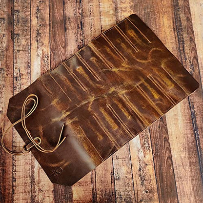 Leather Tool Roll Up Pouch - Leather Tool Wrench Roll/Chisel Bag by Rustic Town | Fit Carving & Hand Tools up to 9 inches, Compact Carry for Woodworkers, Electricians and DIY Projects, Secure Tie Closure - style: 12 Slots(large)