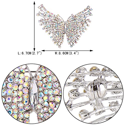 EVER FAITH Austrian Crystal Gorgeous Volant Butterfly Brooch for Bride, Prom, Bridal - color: Clear AB Silver-Tone