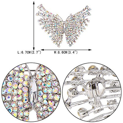 EVER FAITH Austrian Crystal Gorgeous Volant Butterfly Brooch for Bride, Prom, Bridal - color: Clear AB Silver-Tone