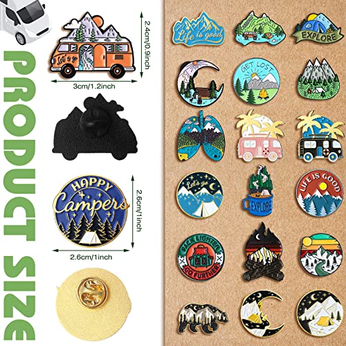 Janinka 20 Pack Camping Enamel Pins Set - Outdoor Adventure Hiking Mountain Nature Lapel Pin Bulk, Cute Aesthetic Backpack Brooch Badges for Jackets Hats Bags, Fun Travel Gift for Women Men Campers
