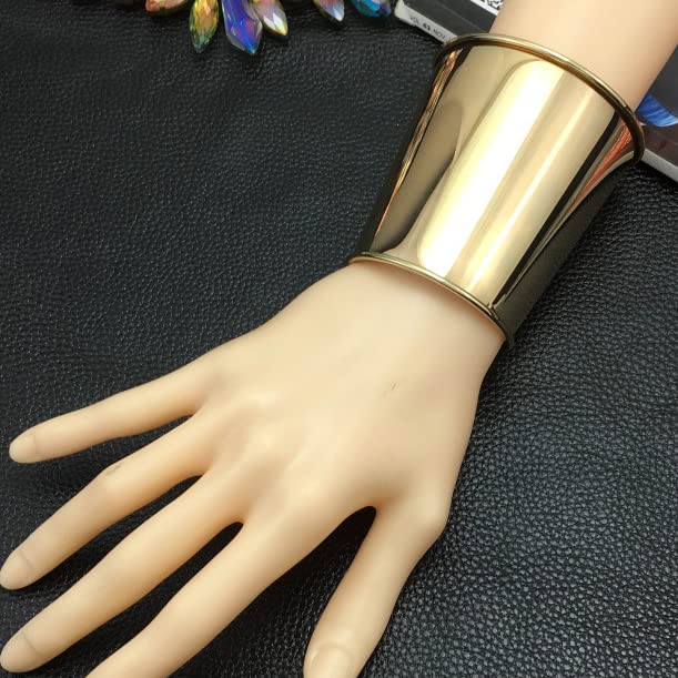 COLORFUL BLING Punk Alloy Hollow Geometric Smooth Polished Gold Hoop Open Cuff Wide Bracelet Bangle Wrist Jewelry for Women Lady - color: gold overlocking