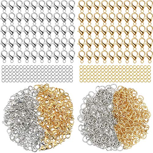 600 Pieces Lobster Clasps and Open Jump Rings Set Lobster Claw Clasps and Closures for Jewelry Making and Bracelets Bracelet Hooks Jewelry Clips(KC Gold, White K) - color: KC Gold, White K