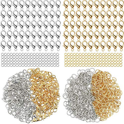 600 Pieces Lobster Clasps and Open Jump Rings Set Lobster Claw Clasps and Closures for Jewelry Making and Bracelets Bracelet Hooks Jewelry Clips(KC Gold, White K) - color: KC Gold, White K