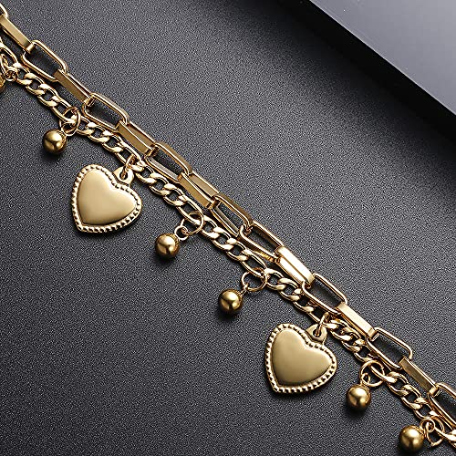 kelistom 316L Stainless Steel Love Heart Charm Bracelet for Women Romantic Gift Silver/Rose/18k Gold Plated OT Clasp Bracelets - color: 2-heart gold