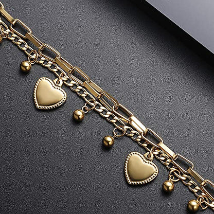 kelistom 316L Stainless Steel Love Heart Charm Bracelet for Women Romantic Gift Silver/Rose/18k Gold Plated OT Clasp Bracelets - color: 2-heart gold