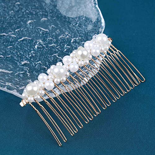 Pearl Hair Comb Barrette Pearl Hair Barrette Comb Faux Pearl Wedding Headpieces French Pearl Head Comb Clip Decorative Headwear Bride Hair Accessories for Women (Style D)
