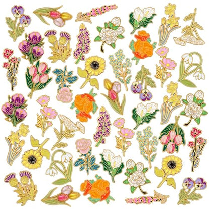 Tondiamo 24/54 Pcs Flower Alloy Enamel Pins Floral Brooch Lapel Pin for Spring Birthday Party Favor Women Jewelry Gift - style: Wildflower
