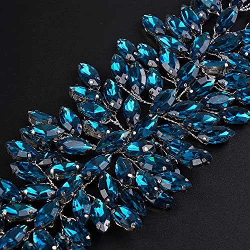 JWICOS Bridal Headband Crystal Wedding Hair Vine Headpieces for Bride and Girls (Lake) - color: Lake
