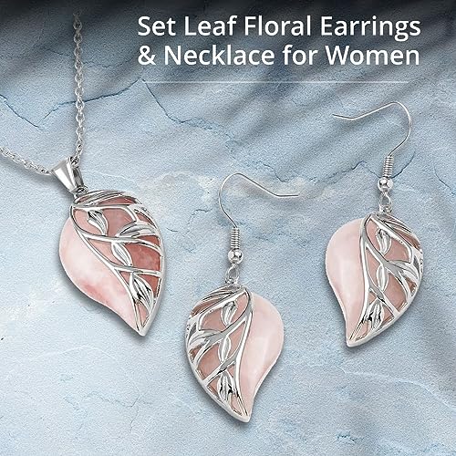 Costume Jewelry Set Leaf Floral Earrings for Womens - Necklaces Stainless Steel Size 20 Inches - Flower Statement Jewelry - Engagement, Wedding, Anniversary - Birthday Gifts for Women