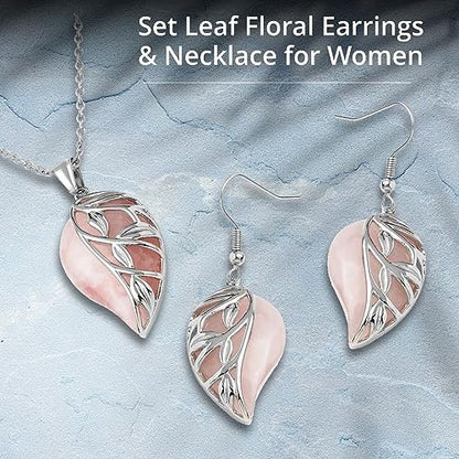 Costume Jewelry Set Leaf Floral Earrings for Womens - Necklaces Stainless Steel Size 20 Inches - Flower Statement Jewelry - Engagement, Wedding, Anniversary - Birthday Gifts for Women