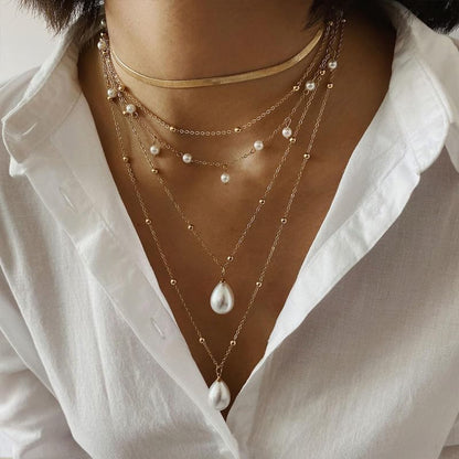 Layered Gold Necklace Set with Coin Pendant Boho Beaded Design Adjustable Chain Jewelry for Everyday Stacking Accessories - color: B