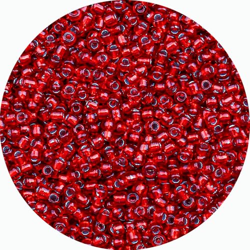 Legefo 4mm Glass Seed Beads Bulk, Deep Red with Silver 6/0 Small Mini Pony Seed Beads, Tiny Round Craft Bead for Bracelet Necklace Wrist Jewelry Making Beading Weaving DIY Crafts Supplies, 1000pcs - color: Deep Red with Silver