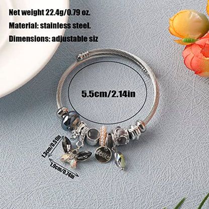 DS Charm Bracelets for girls,exquisite cute cartoon friendship bracelets Silver Stainless Steel Bangle with birthday Gift box, Adjustable girls jewelry Suitable for holiday gifts - style: Silver-gray butterfly