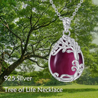 YAFEINI 925 Sterling Silver Moonstone Necklace Filigree Teardrop Pendant Necklace Jewelry for Women Girls - color: NN-Tree of Life Amethyst Necklace