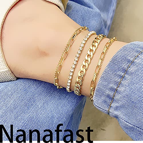 Nanafast 4-6PCS Ankle Bracelets Set for Women Gold Boho Beach Anklet Chain Adjustable Foot Jewelry for Women Extremely Simple Style - color: 4PCS