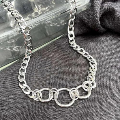 Gothic Chunky Silver Circle Choker Necklace for Women, Y2k Vintage Adjustable Geometric Round Chain Necklace Trendy Statement Punk Jewelry Party Gifts