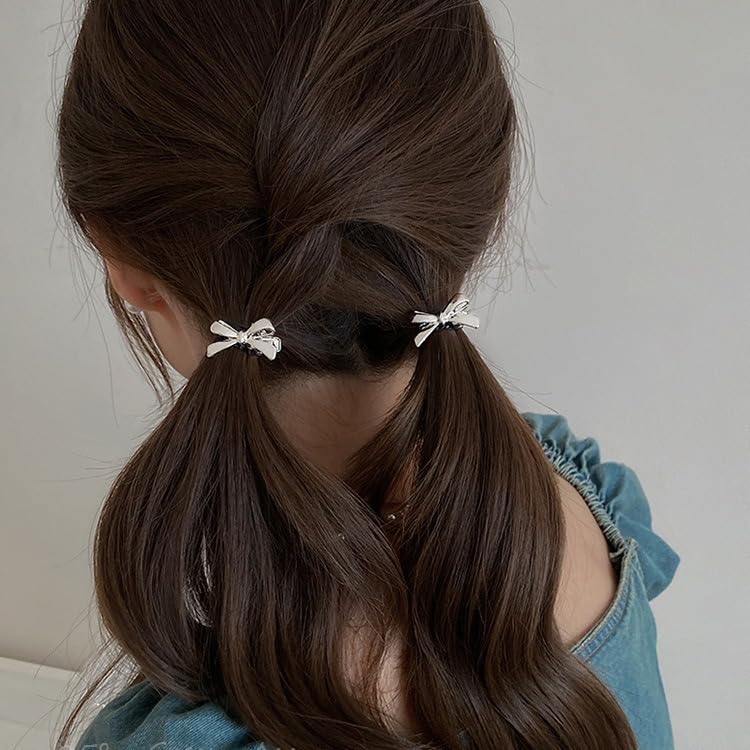 Silver Bow Knot Hair Clips - 10PCS Cute Mini Bow Hairpins for Women - color: Silver Bow