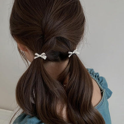 Silver Bow Knot Hair Clips - 10PCS Cute Mini Bow Hairpins for Women - color: Silver Bow