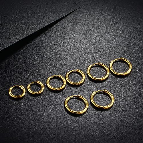 316L Surgical Stainless Steel Huggie Hoop Earrings 6mm 8mm 10mm 11mm 12mm 14mm Hypoallergenic Earrings Hoop Cartilage Helix Lobes Hinged Sleeper Earrings For Men Women - style: G01:4Pairs gold(6mm/8mm/10mm/12mm)18G