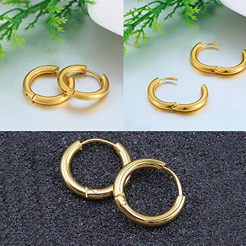 316L Surgical Stainless Steel Huggie Hoop Earrings 6mm 8mm 10mm 11mm 12mm 14mm Hypoallergenic Earrings Hoop Cartilage Helix Lobes Hinged Sleeper Earrings For Men Women - style: A01:6mm Gold(THK 2.0mm)