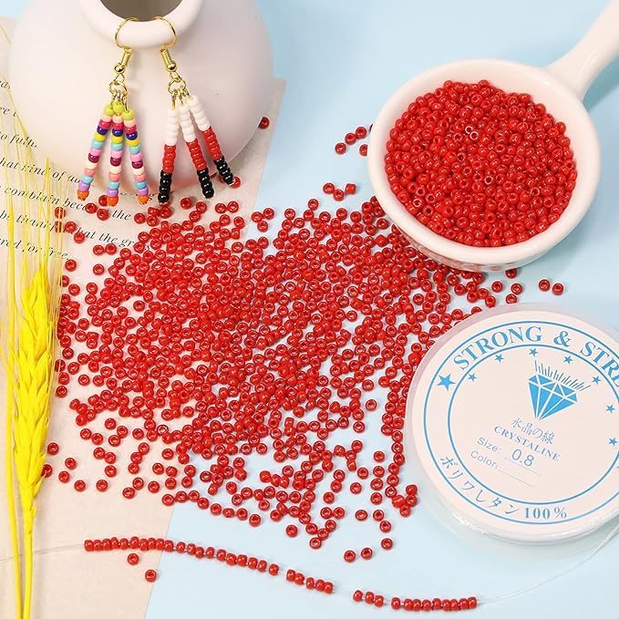 Bala&Fillic Red Color 3mm Seed Beads About 3600pcs/100Grams in Bag, 8/0 Glass Craft Beads for Making Bracelet and Necklace (Red) - color: Red