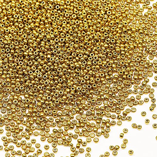 Bala&Fillic Golden Color 3mm Seed Beads About 3600pcs/100Grams in Bag, 8/0 Glass Craft Beads for Making Bracelet and Necklace (Golden) - color: Golden