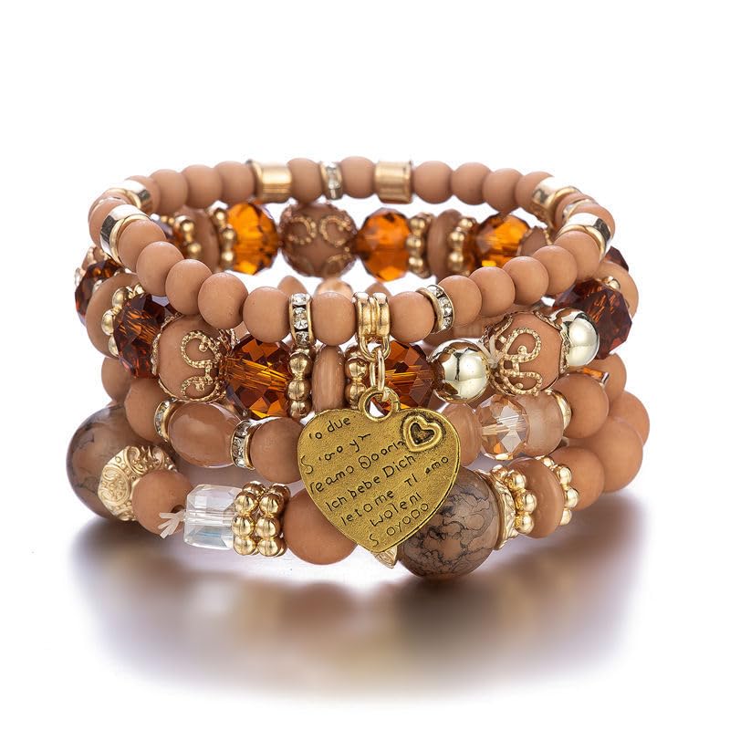 4 Sets Bohemian Stackable Bead Bracelets, Stretch Bangle Charm Jewelry 1 - color: LCS Multicolour 24242