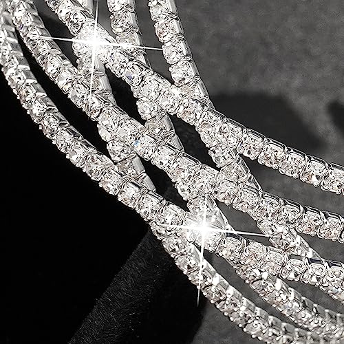 Suyi Rhinestone Bracelet for Women Silver Multilayer Cuff Bracelet Crystal Bridal Bracelets - color: Silver 1