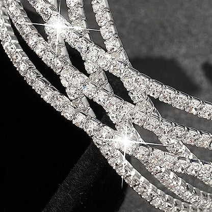 Suyi Rhinestone Bracelet for Women Silver Multilayer Cuff Bracelet Crystal Bridal Bracelets - color: Silver 1
