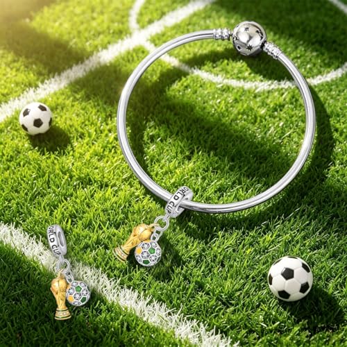 Pandach 925 Sterling Silver Charms for Bracelets and Necklaces Travel Round The World Beads Charms Relaxation Dangle Pendant,Jewelry Beads Gifts for Women - style: World Cup Charm
