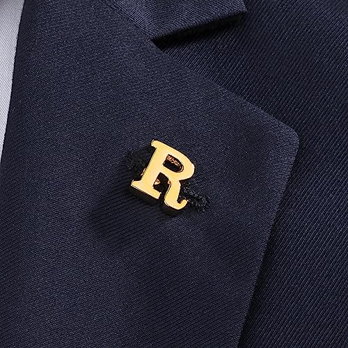 Initial Lapel Pin for Men Women, Brooch Pins for Men Suits, Metal Button Pins in 18K Gold and Silver Tone. - color: Gold-R