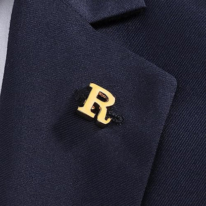Initial Lapel Pin for Men Women, Brooch Pins for Men Suits, Metal Button Pins in 18K Gold and Silver Tone. - color: Gold-R
