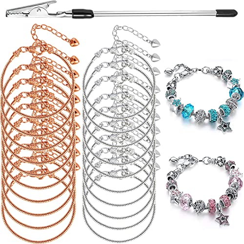 ZYEHXED 20PCS Snake Chain Charm Bracelet with Bracelet Helper Adjustable Snake Bracelet Chains with Lobster Clasp Extender Chain for Women DIY Jewelry Making Supplies - color: 20PCS 7.87 Inch Silver and Rose Gold