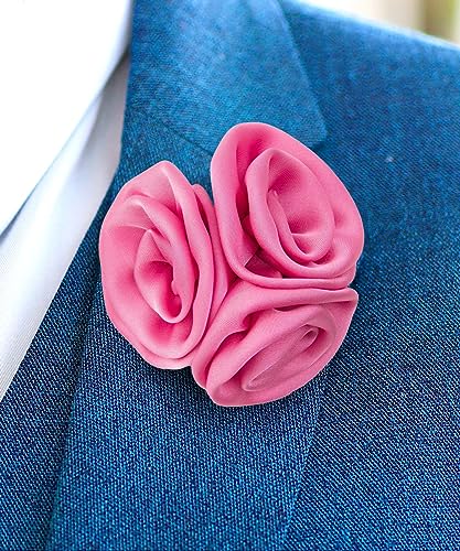 Premium Trio Cluster Flower Lapel Pin - Formal Boutonniere for Men, Flower Brooch Pin - color: Pink