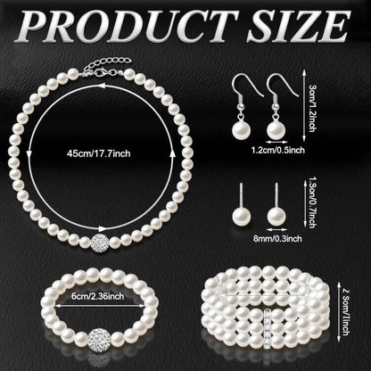 Pearl Jewelry Set for Women Faux Pearl Costume Jewelry Set with Necklace, Bracelets, Ring, Earrings for Wedding Bridal Birthday Tea Party - color: 5Pcs White