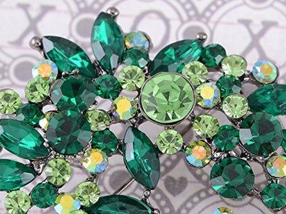 Alilang Violet Lavender Purple Crystal Rhinestone Floral Wreath Brooch Pin - color: green